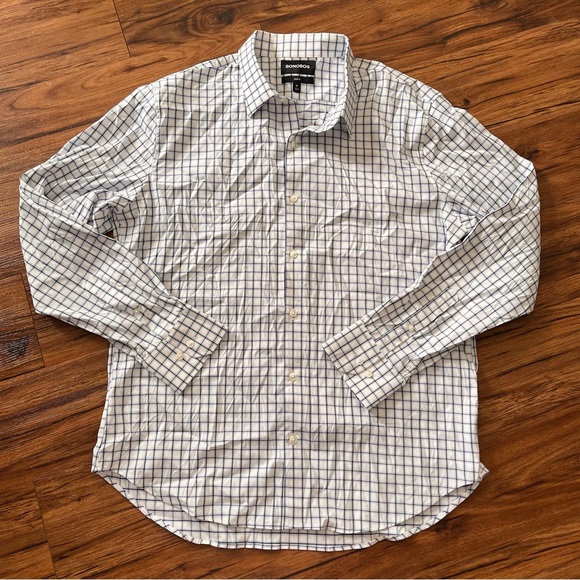 Bonobos Slim Fit Mens size Large Button Up Long Sleeve Shirt White Navy Check - Picture 1 of 6